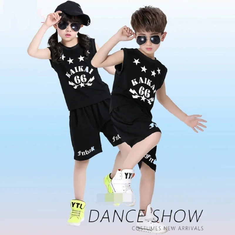 

Hip hop costume, children girls boys modern jazz dance Kids sleeveless students School hip hop performance Dancers Room Costumes