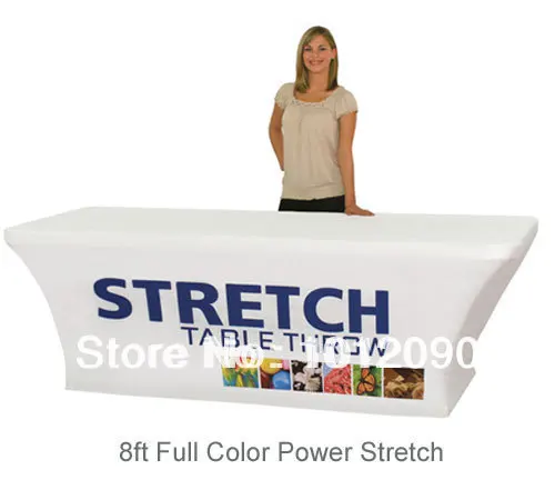 

Stretch Fabric Table Cover Fits 8ft Table Printed Full Color Dye Sub Tablecloth
