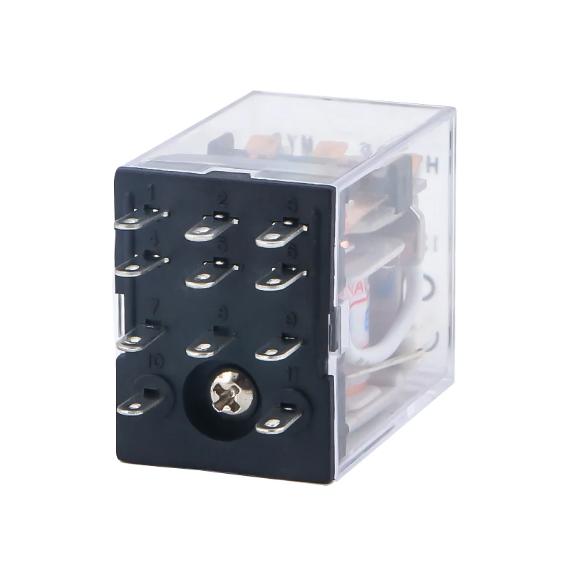 HH53P MY3NJ Electromagnetic Relays Switch Socket Base AC 220V 110V DC 24V 12V 5A Power Relay Switch Silver Contacts 11 Pin LED