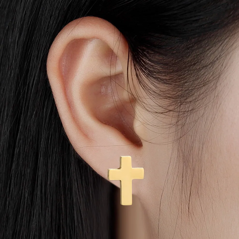 

Classic Small Cross Earrings Girl Gold Stainless Steel Stud Earrings for Girls Women Pendientes boucles d oreille