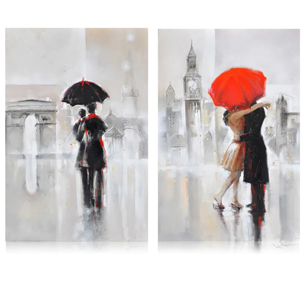 Hand Painted Oil Painting Romantic Lover Kiss On Street Artwork 2