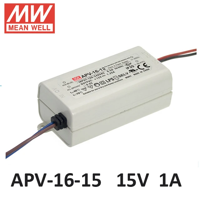 

Original Meanwell 15V Led drive APV-16-15 plastic case 15W 15V 1A MEAN WELL Switching power supply APV-16 IP42 power supply