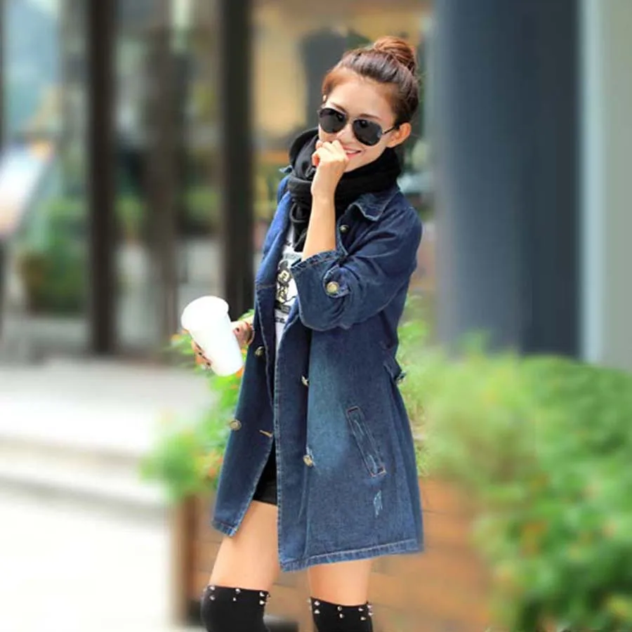 Jean Trench Coat THHONE Denim Trench Coat Women Plus Size Casaco