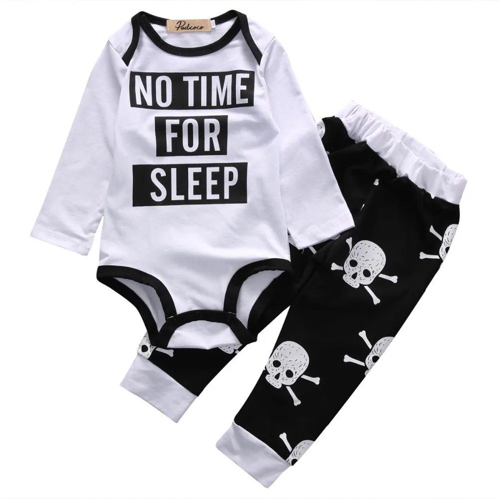 Newborn Kids Baby Girls Boys Clothes Set Tops Rompers Skull Pants