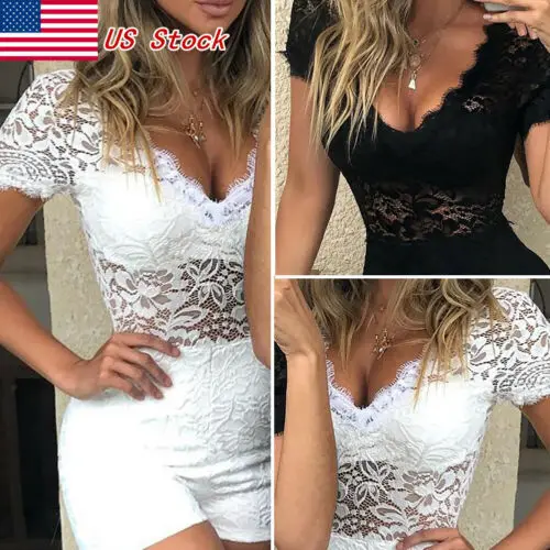 

Sexy Women Lace Playsuit Jumpsuit Rompers Summer Party Casual Mini Shorts Dress