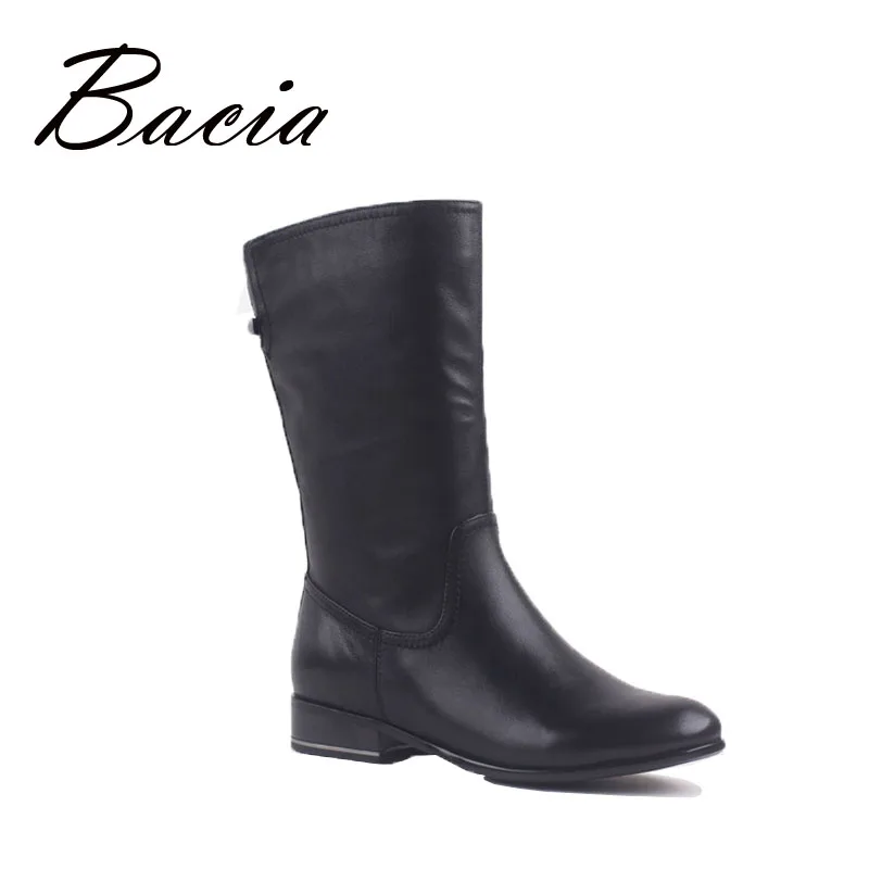 

Bacia Women Mid-Calf Leather Boots Autumn Winter Vintage Style 3.2cm Autumn Shoes with Short Plush Inside Low heel Shoes VB037