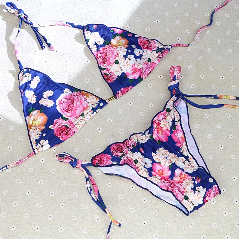

sexy vintage halter green striped floral on sale wire free brand girl bikinis set low waist 2019 women x27s swimsuit swimwear