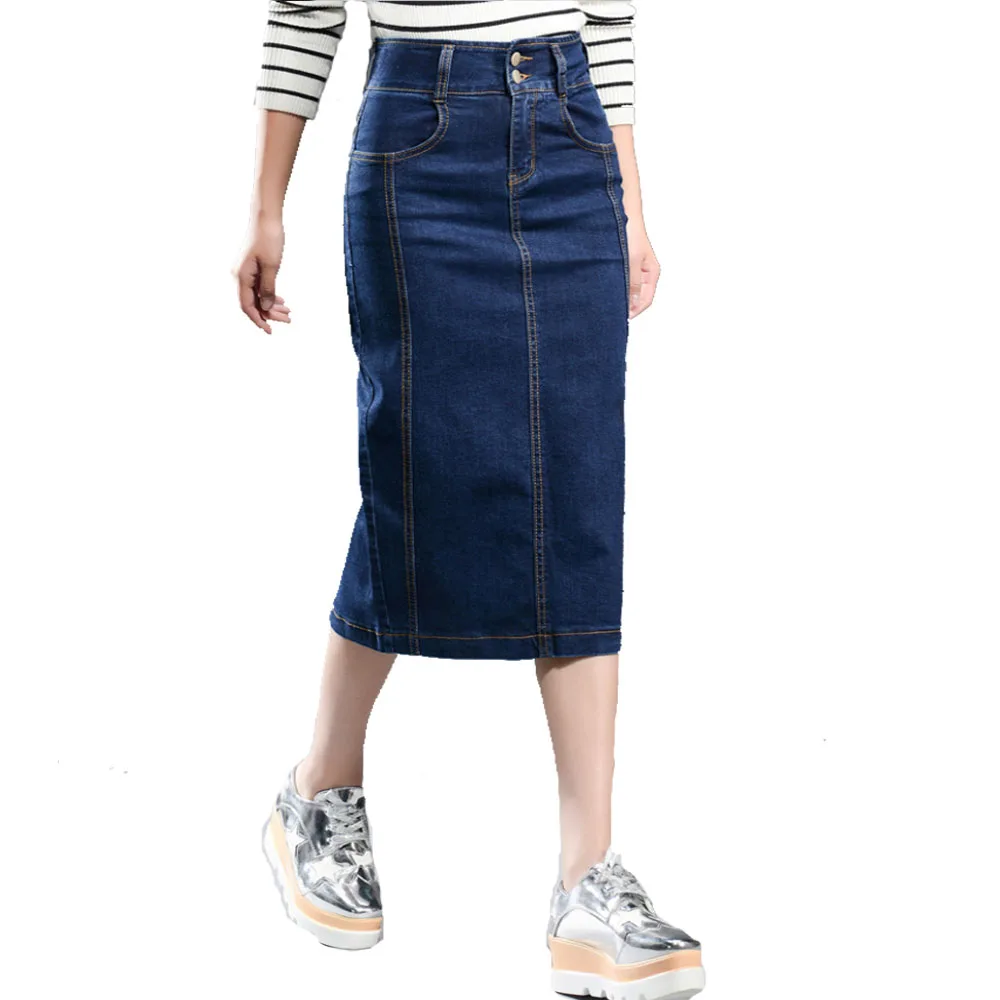 

Denim Skirt Women Plus Size New 2019 Casual High Waist Denim Denim Skirts Pencil Patchwork Stretch Slim Hip jean Skirt Long 8XL
