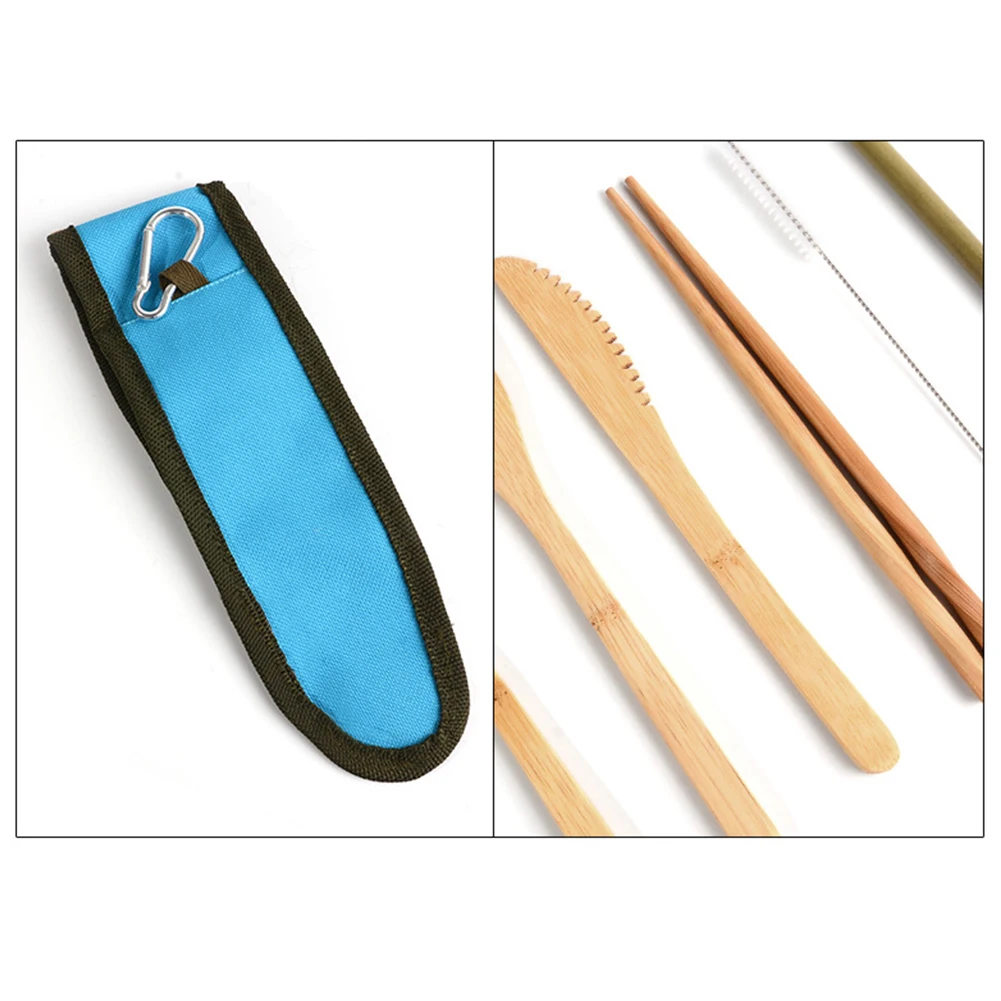 

6pcs Space Saving Tool Reusable Kitchen Utensi Bamboo Cutlery Set Portable Dinnerware Outdoor Home Tarpaulin Bag Lightweight