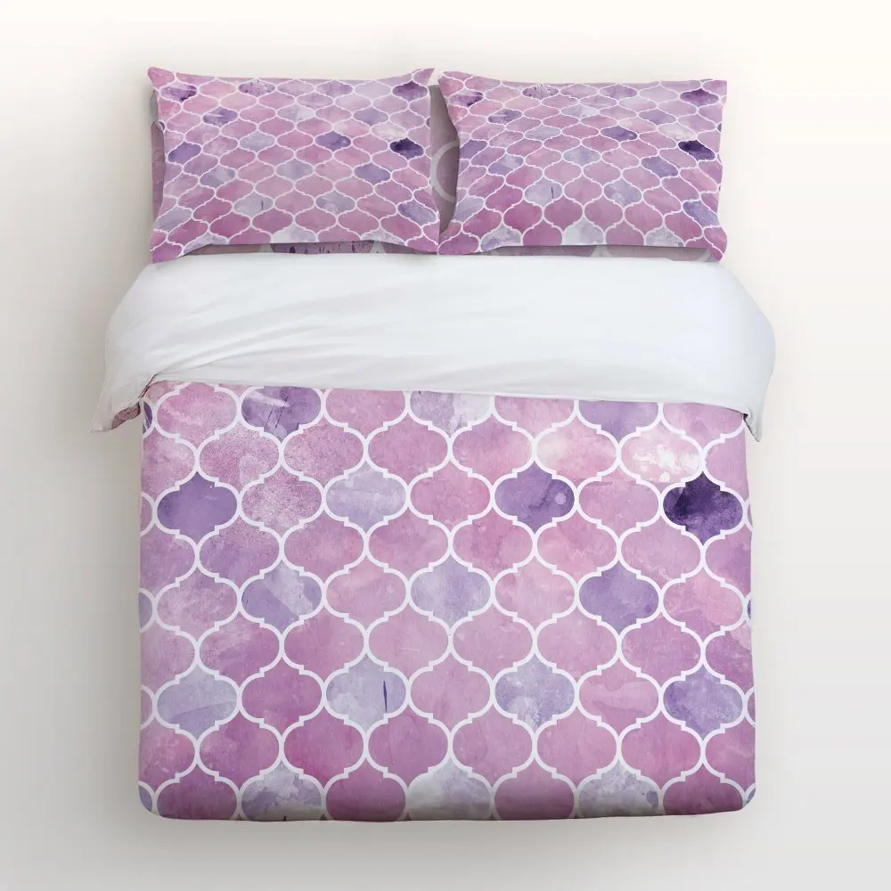 Duvet Cover Set With Zipper Closure Moroccan Geometric Shape