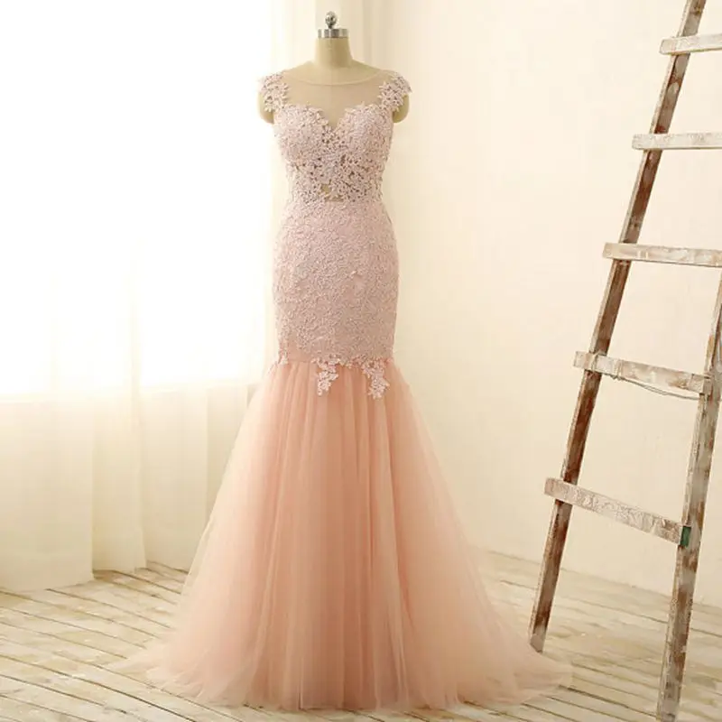 2017 New Light Pink Peach Color Tulle Lace Lique Mermaid 2017 New Light Pink Peach Color Tulle Lace Lique Mermaid