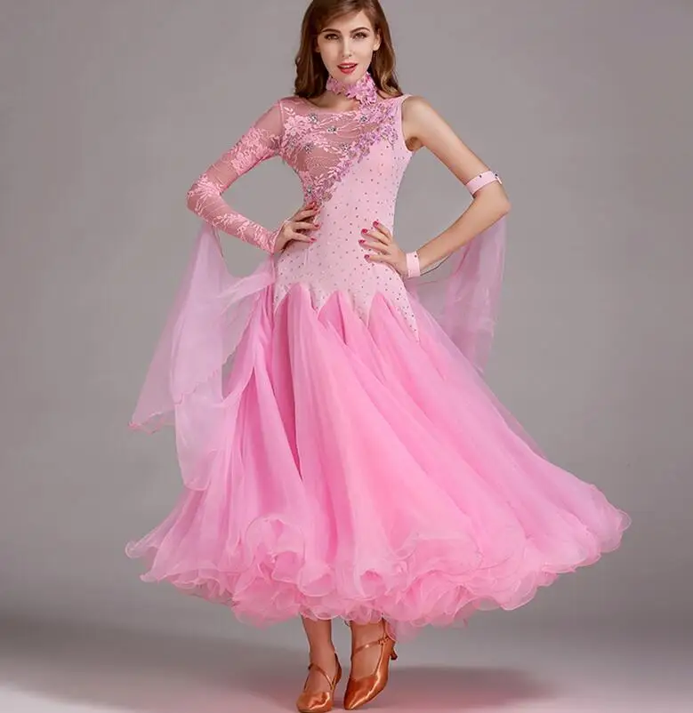 Платья для конкурса бальных танцев, стандартные Бальные платья, стандартные танцевальные платья, светящиеся костюмы, бальные платья hb194 - Цвет: Розовый