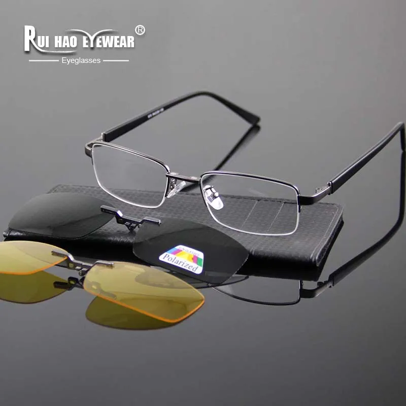 

Wholesale Super Light Men's Glasses Frame + 2PCS Magnetic Clip-on Sunglasses UV400 Yellow Polarized Night Vision Sunglasses