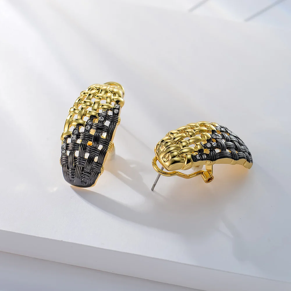 Viennois Multicolor Oval Stud Earrings for Women Gold Gun Color Rhinestone Earrings Female Metallic Earrings Party Jewelry