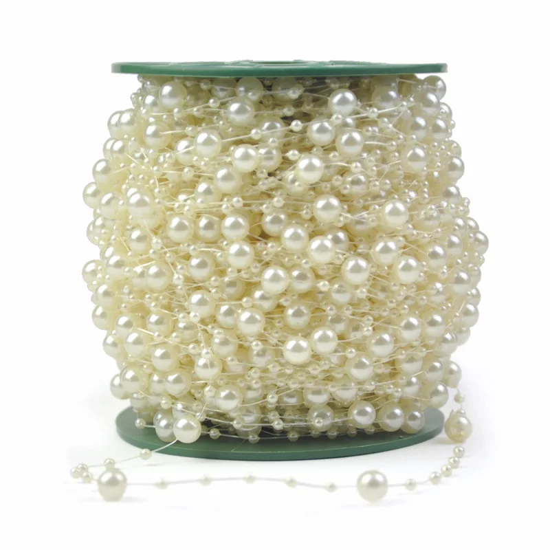 

5M Fishing Line Artificial Pearls Beads Chain Garland Flowers Bridal Tiara Wedding Decoration Event Party Supplies Beige Favors