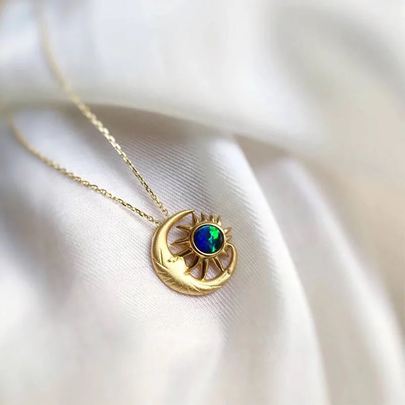 

ANI 18K Yellow Gold (AU750) Wedding Pendant Necklace Natural Opal Certificate Natural Diamond Women Chain Necklace for Birthday