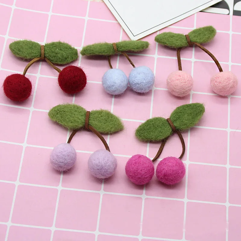 

4pcs/lot Wool felt Cherry knot Patches DIY Handmde Accessories For kids clothes Cartoon Children's hair clip Accessories