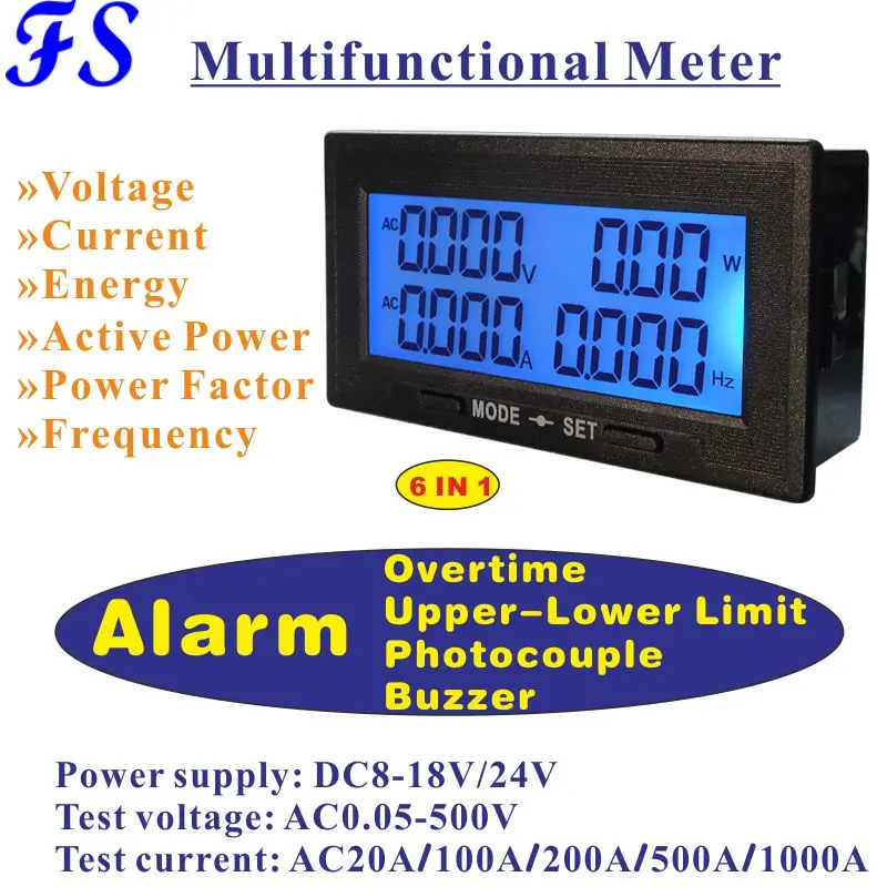 YB5142DM AC 20A 100A 200A 500A PF метр ЖК-цифровой вольтметр Амперметр переменного тока напряжение тока измеритель частоты энергии тестер переменного тока 0-500 В