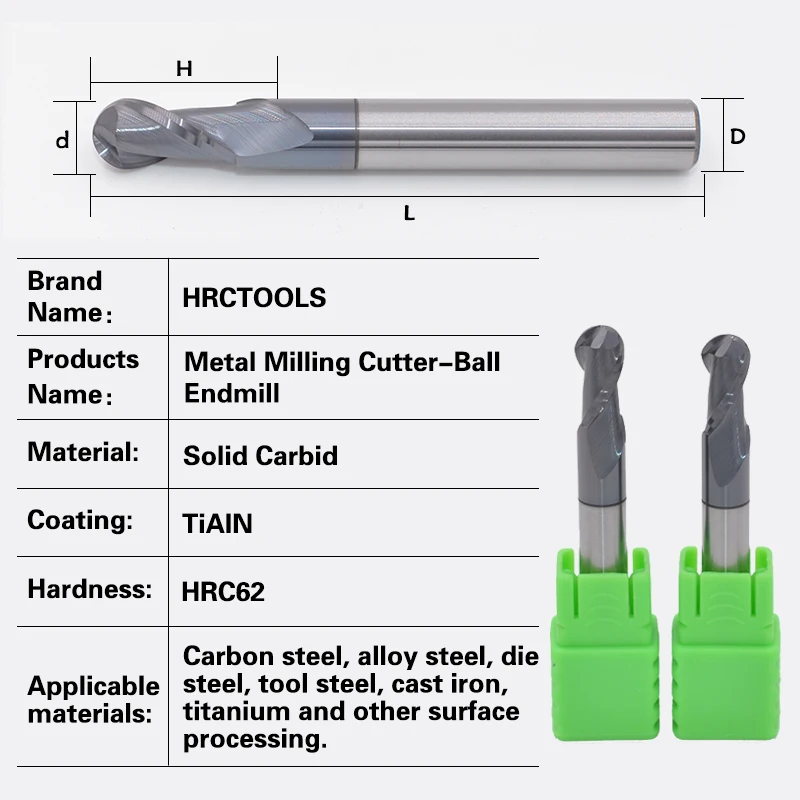 R3x12Hx6Dx50L HRC62 Спираль ЧПУ шаровой Нос Endmill TiAIN покрытие Концевая мельница для машины