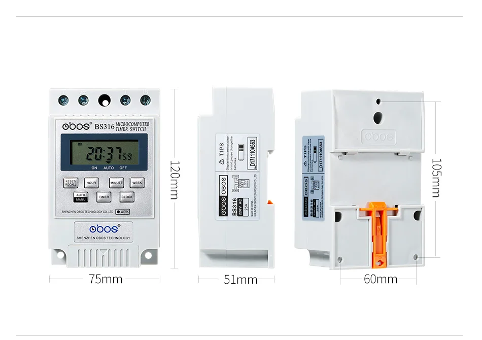 OBOS AC таймер переключатель BS316 KG316T AC 220V 25A din-рейка цифровой таймер