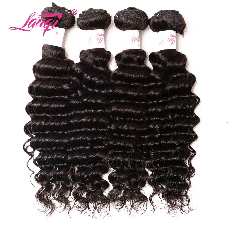 

Lanqi Deep Wave Brazilian Hair Weave Bundles 4 Bundles Brizilian Hair Wet And Wavy Non Remy Human Hair