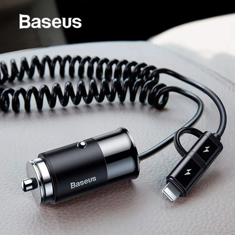 Baseus 2 في 1 USB C شاحن سيارة USB نوع C الربيع كابل يو إس بي C كابل للهاتف مهايئ شاحن ل فون X 8 سامسونج USB شاحن سيارة