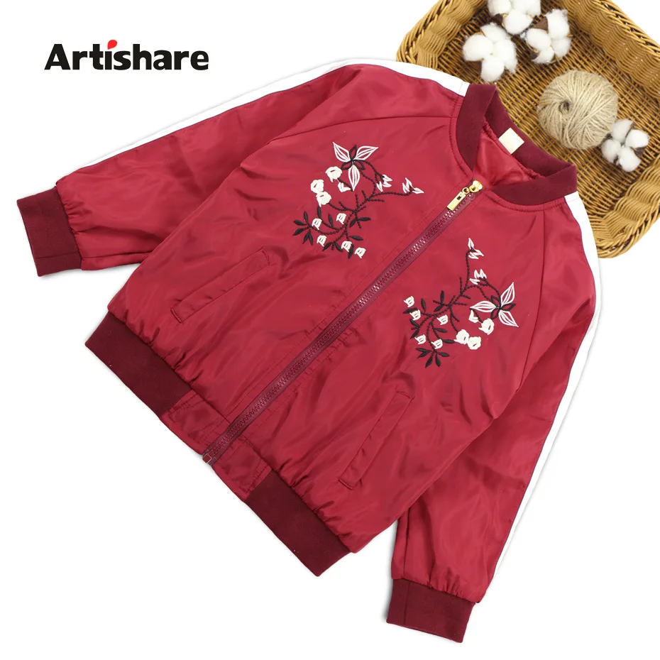Бейсбольные куртки для девочек-подростков; весенне-осенняя верхняя одежда для девочек и пальто с цветочной вышивкой; спортивная одежда для девочек; пальто; Одежда для девочек