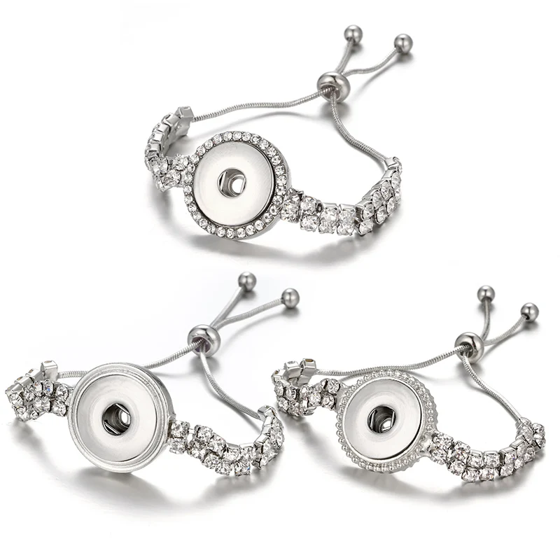 

New Fashion Crystal Beauty Adjustable Chain snap bracelets 3 styles Fit 18mm snap buttons snap jewelry wholesale SG0236