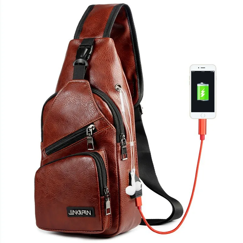 Сумка на грудь, дорожная Мужская USB нагрудная сумка, сумка через плечо из искусственной кожи на заказ, мужская сумка для зарядки, диагональная посылка-мессенджер