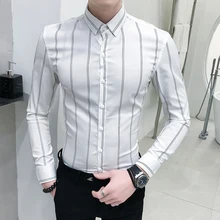Вертикальная черно-белая рубашка в полоску мужская приталенная Мужская рубашка с длинным рукавом брендовая Высококачественная классическая мужская рубашка S16