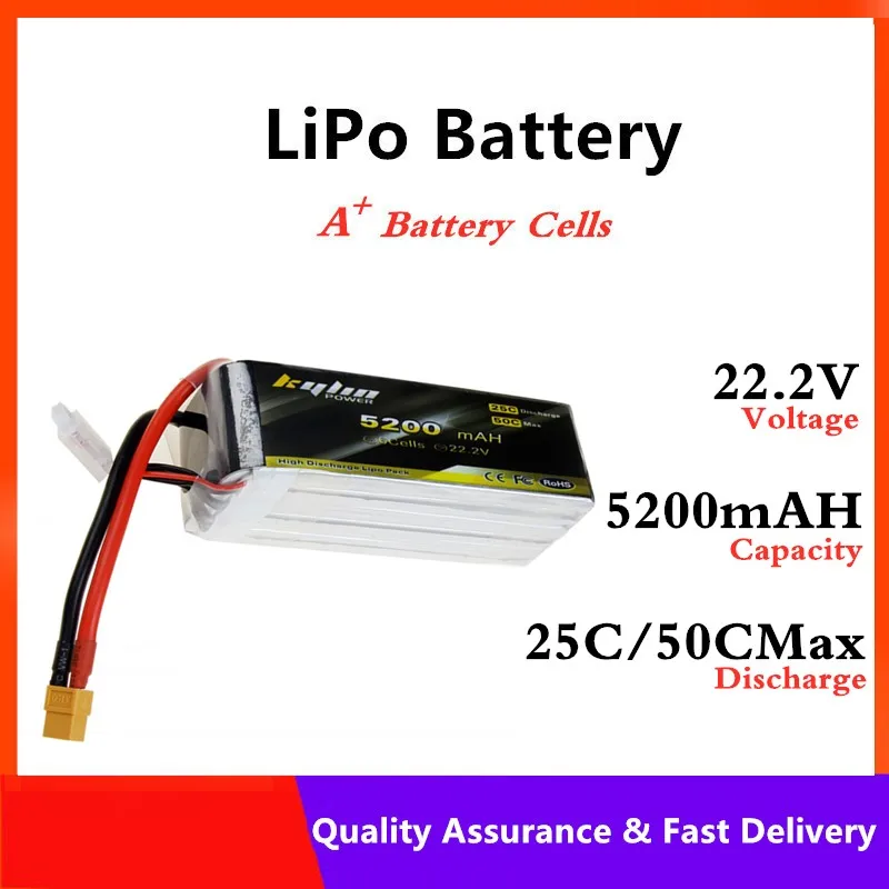 

Lipo battery 6S 22.2V 5200mAH 25C/50C Max Large capacity RC Drones airplane high rate Lithium Battery
