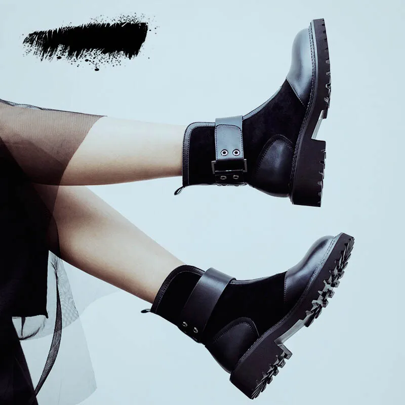 Chaussures Marque Véritable New En Noir De Casual Bottes Mycolen Plat Cheville Femmes Hiver Cuir Chelsea Luxe Cq1xIEw