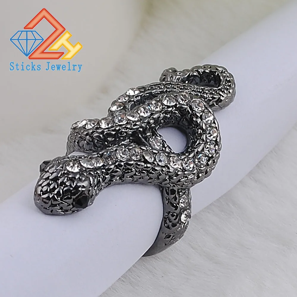 

Super Deals Charm Gun black and Pave Austrian Crystal 3D Cobra Snake Engagement Rings Fashion Jewelry Ri-00022