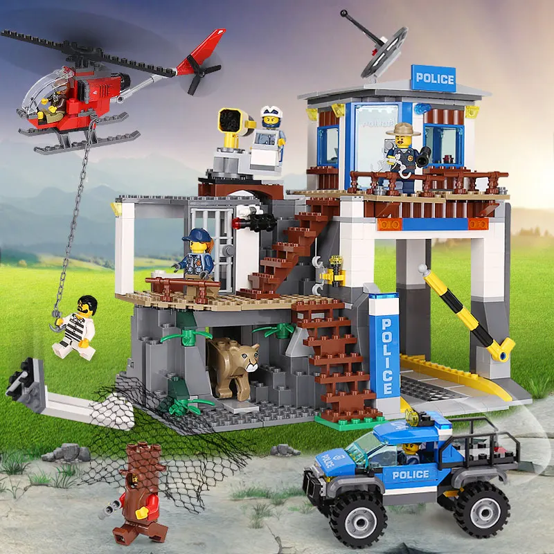 

Police City Series Mountain Police Headquater Set Fit For Legoingly City Building Blocks Bricks Cars Toys Model For Kids Gifts