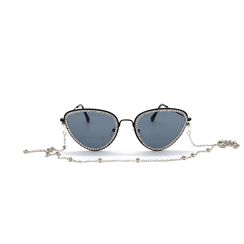 Ретро кошачий глаз солнцезащитные очки для женщин Стразы на цепочке солнцезащитные очки модный светильник для женщин винтажные металлические очки