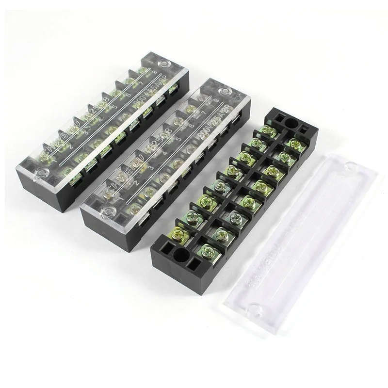 

3 Pcs 600V 25A 8 Positions Dual Rows Covered Barrier Screw Terminal Block Strip Black