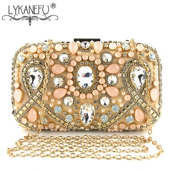 

LYKANEFU Luxury Evening Clutch Bag Minaudiere Women Hand bag Ladies Wedding Clutches Purse Party Small Shoulder Bags with Chain