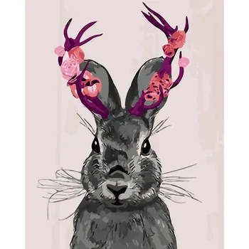 

Painting By Numbers DIY Dropshipping 40x50 50x65cm Staying cute flower rabbit Animal Canvas Wedding Decoration Art picture Gift