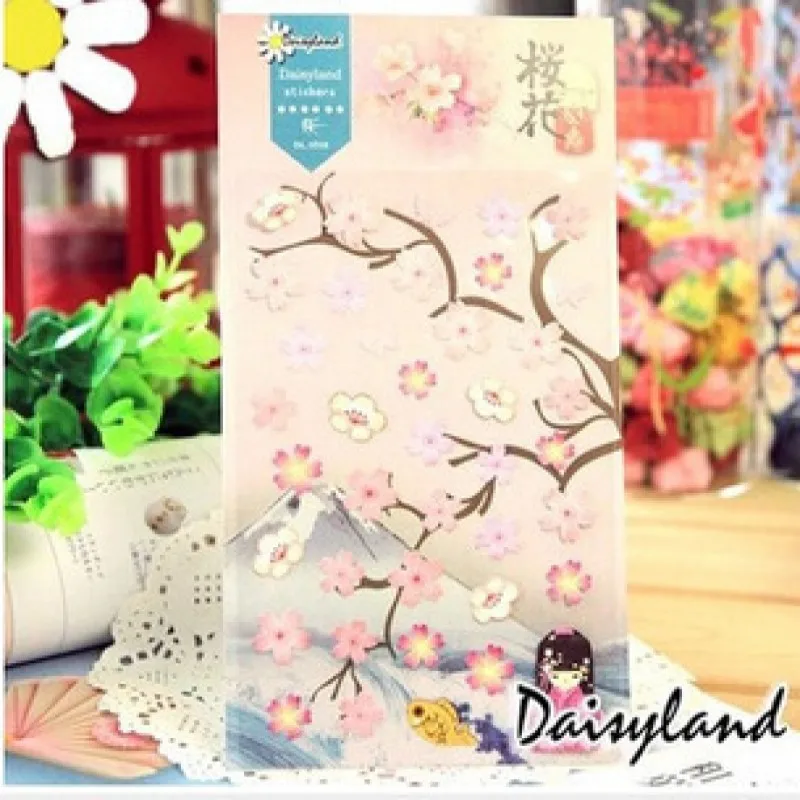 

1pack Japan pink sakura flower stickers adhesive oriental cherry blossom die cutting shape diary decorative scrapbooking craft