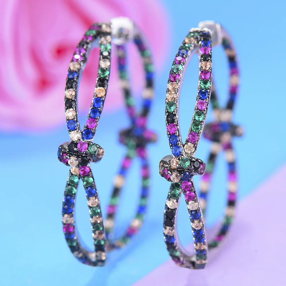 

GODKI 38MM Luxury Silver Bowknots Cubic Zircon Hoop Earrings for women Wedding Dubai Trendy Earrings boucle d'oreille femme 2019