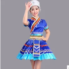 Китайский народный танец костюм Miao одежда хмонг одежда Мяо красный и синий Тибетский танец одежда