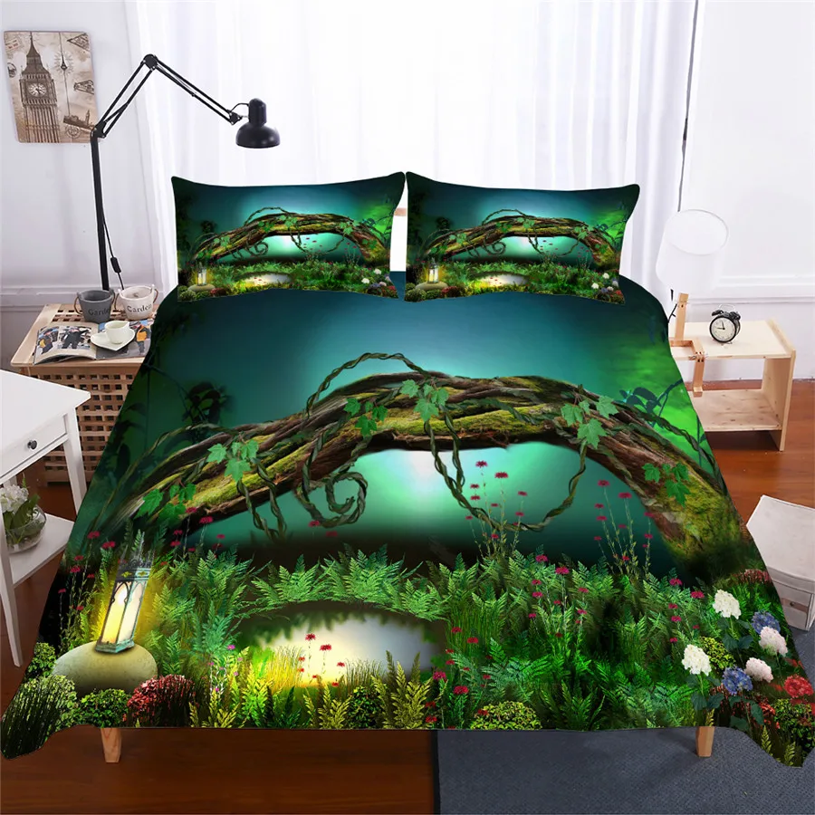 

HELENGILI 3D Bedding Set Forest Dreamland Print Duvet Cover Set Bedcloth with Pillowcase Bed Set Home Textiles #MJSL-13