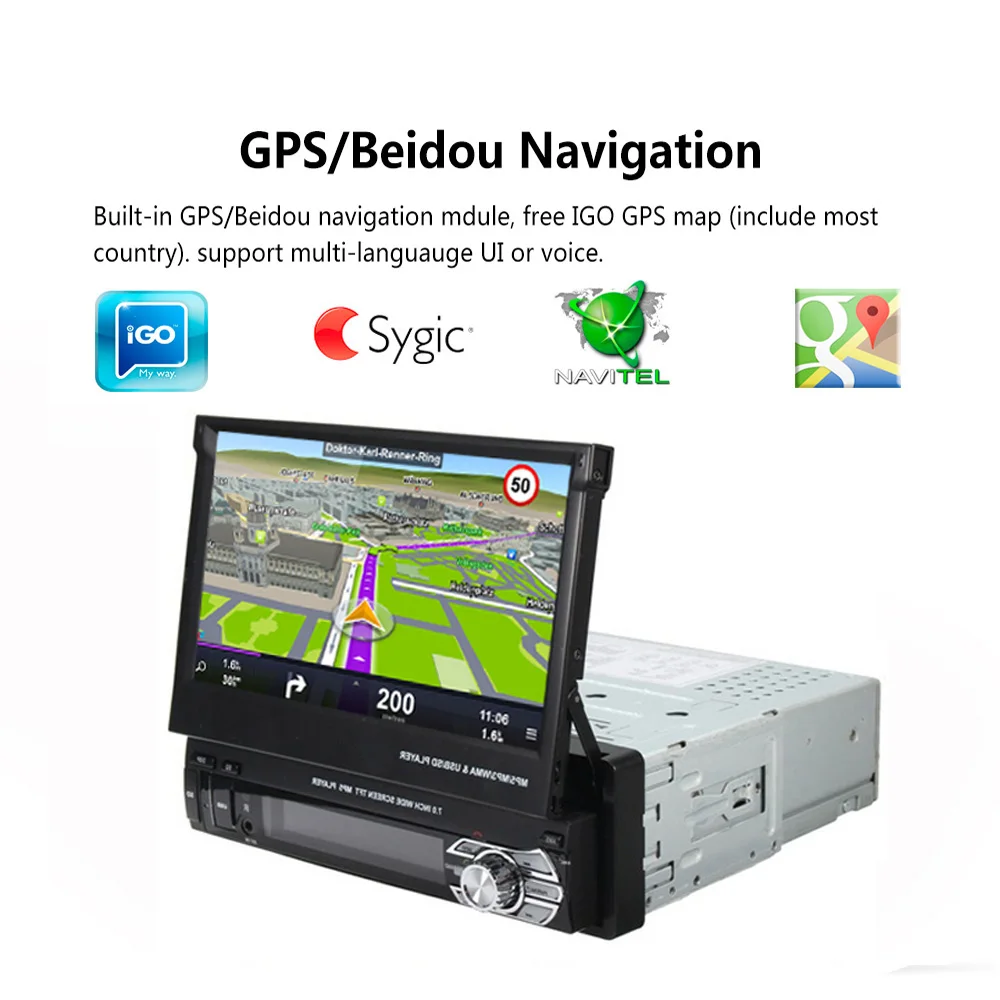 Автомагнитола Podofo MP5 плеер с 7 дюймовым экраном GPS Bluetooth/FM/MP5/USB/AUX сенсорным