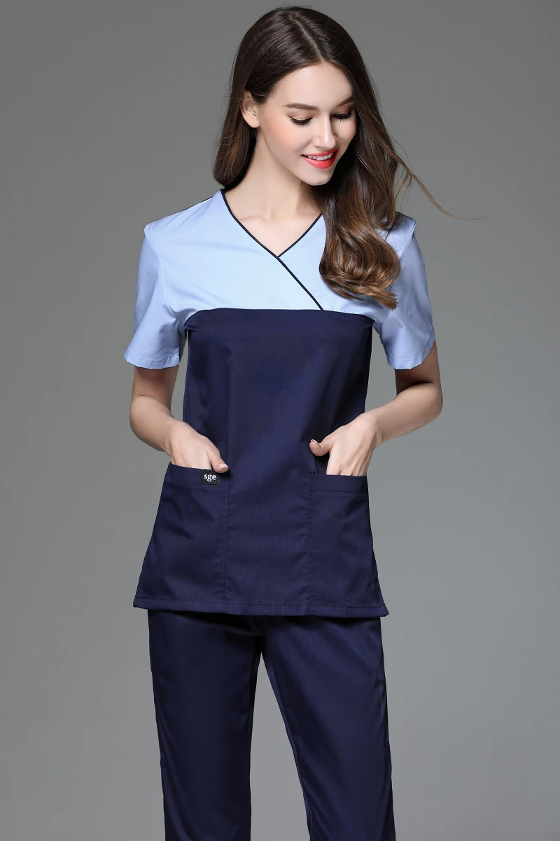 Корейский стиль сшивание цвет Женская одежда доктора медсестры комплекты униформы медицинская аптека красота пластическая хирургическая наборы скрабов