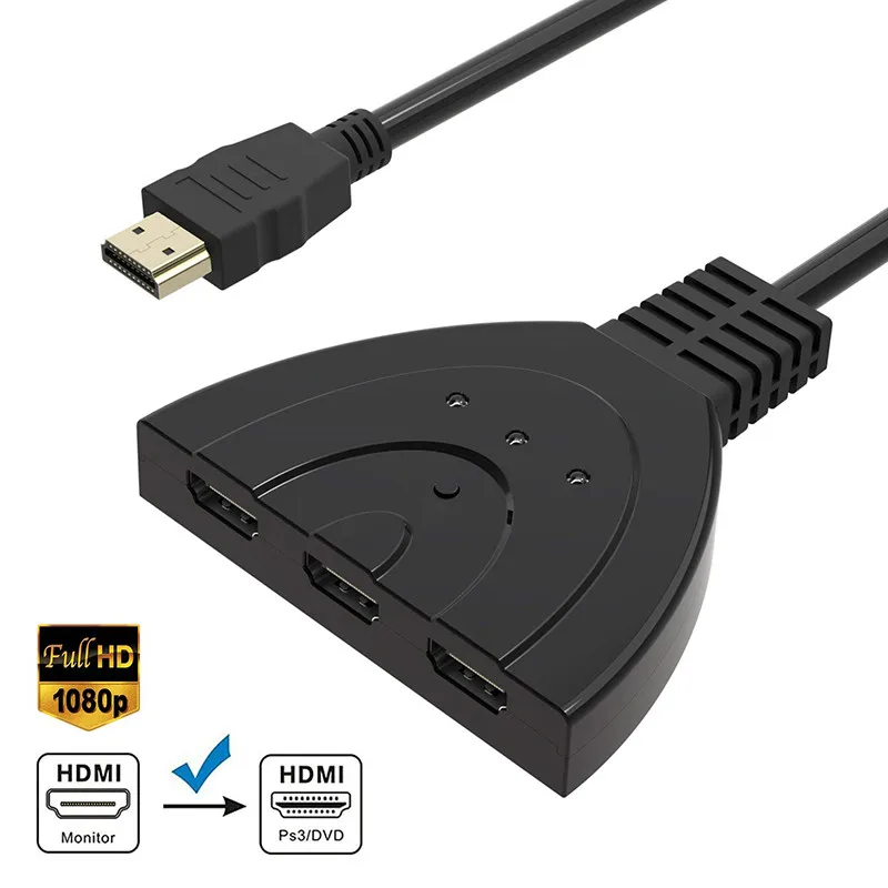 

Vacusg 4K 1080P Mini 3 Port HDMI Splitter Adapter Cable 1.4b Switcher HDMI Switch 3 in 1 out Port Hub for HDTV Xbox PS3 PS4 Z2