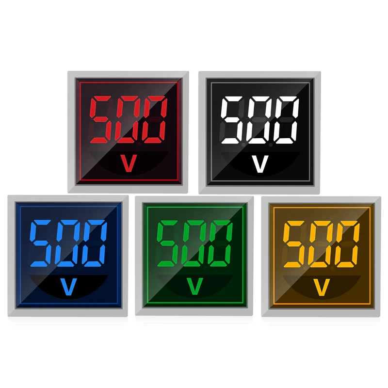 

22mm Square LED Digital Display Voltmeter Signal Lamp Volt Voltage Gauge Combo Meter Indicator Light Tester Measuring AC 60-500V