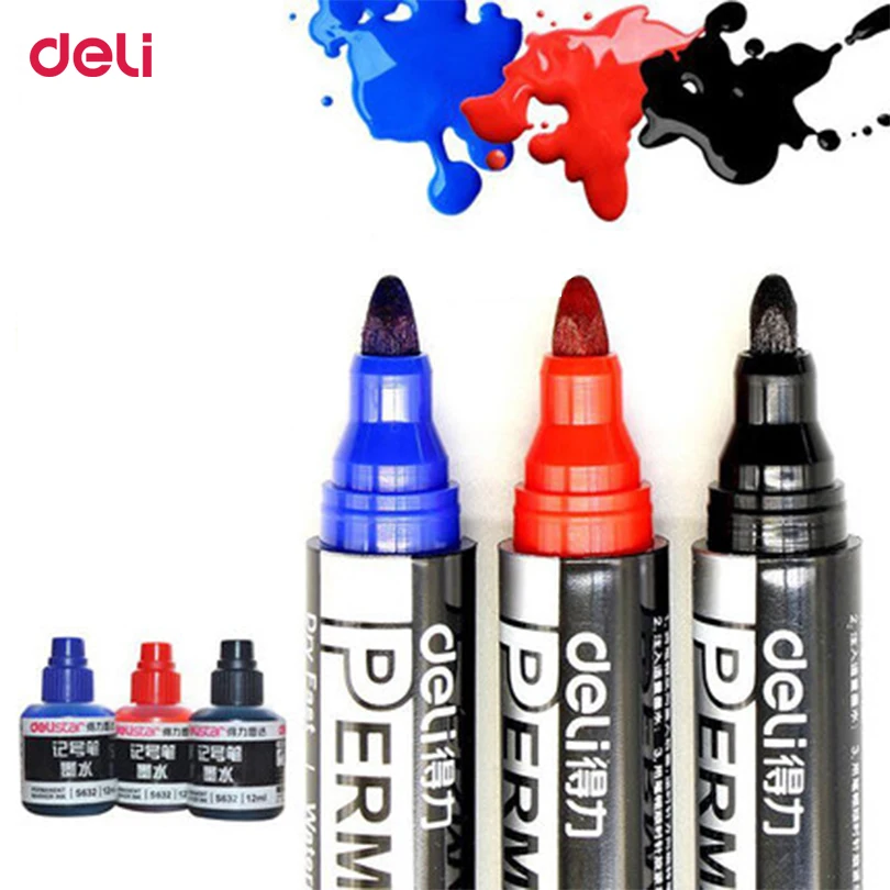 

Deli Refilling Permanent Waterproof Round Toe Instantly Dry Graffiti Add Oil ink Sharpie Paint Colored Marker Pen for Tire Paper