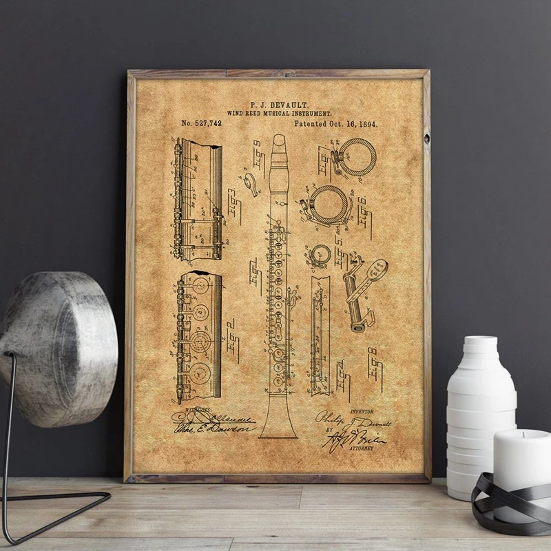 Clarinet 1894 Painting Music Room Decor