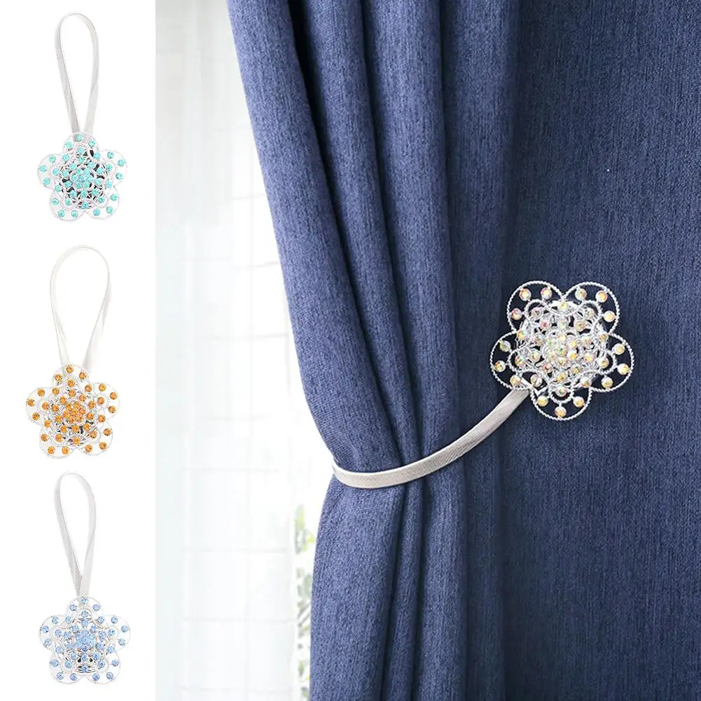 

Simple Magnet Hollow Flower Rhinestones Magnet Curtain Tieback Holdback Holder Decoration