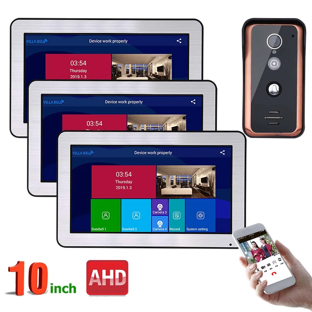 10 inch 3 Monitors Wired Wifi Video Door Phone Doorbell Intercom Entry System with AHD 720P Wired IR-CUT Camera Night Vision 10 inch 3 Monitors Wired Wifi Video Door Phone Doorbell Intercom Entry System with AHD 720P Wired IR-CUT Camera Night Vision